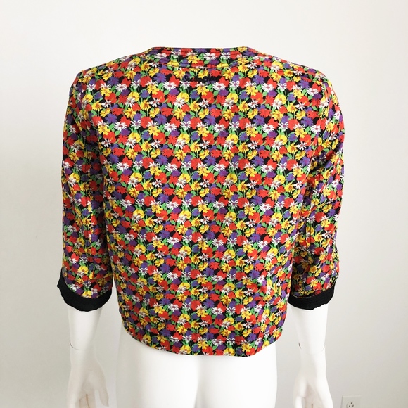 SEE by Chloe Jacket Reversible Abstract Floral Pattern & Black Cotton Blend Sz 4 - Picture 5 of 7